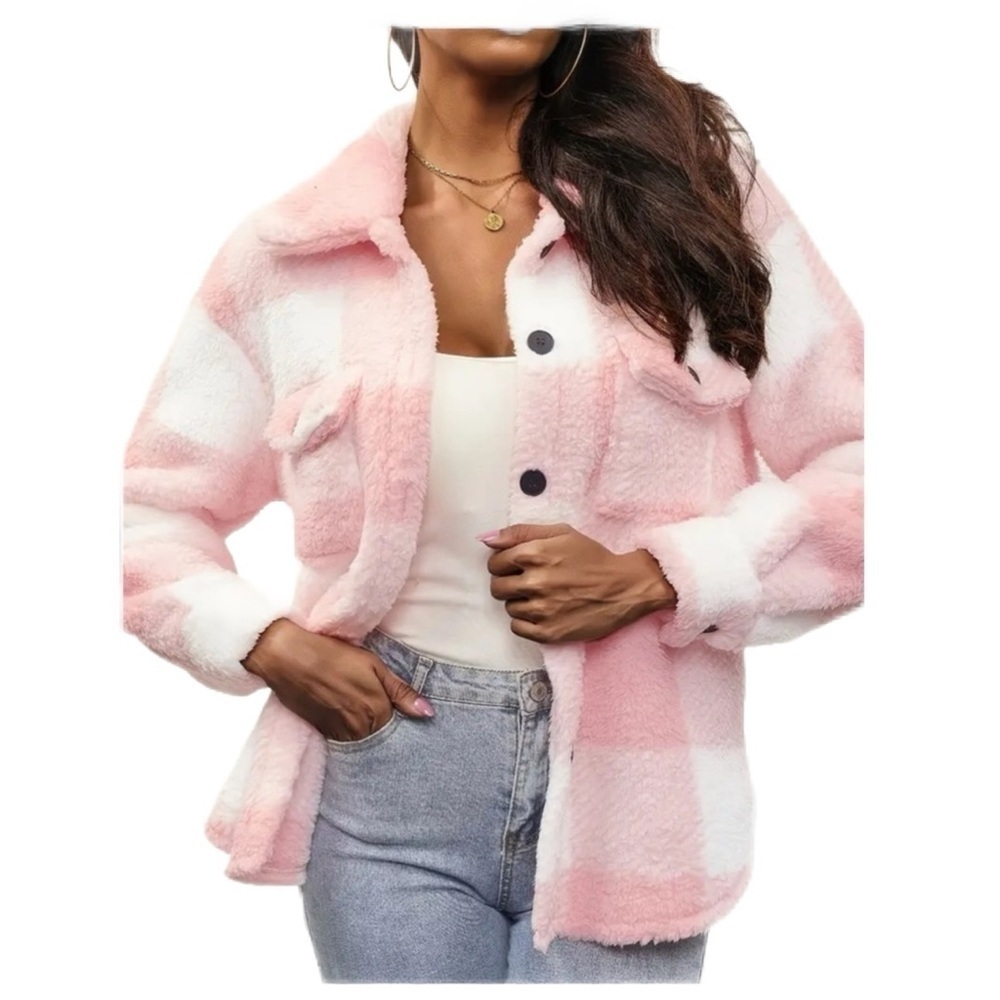 Women’s Plaid Pattern Button Front Fuzzy Coat - Size XL - NWT - Picture 5 of 5